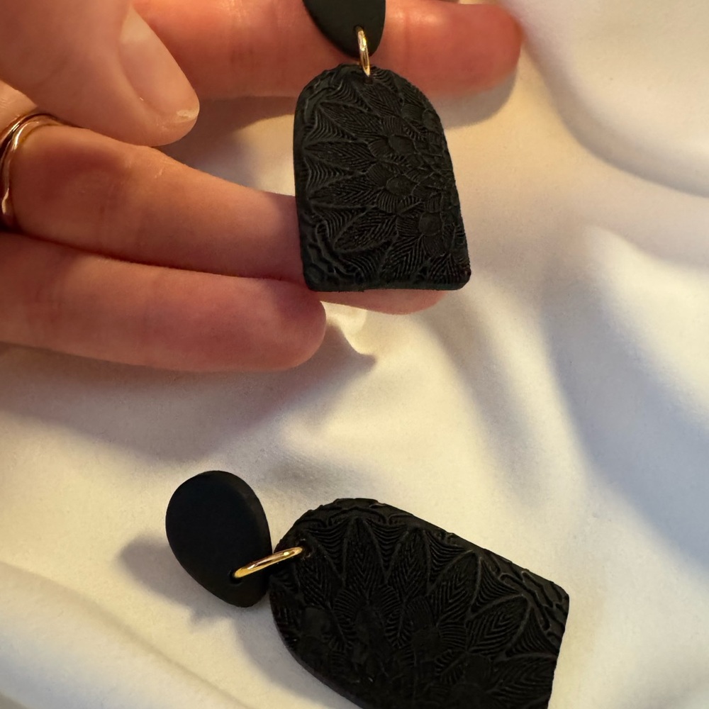 Black Textured Earrings